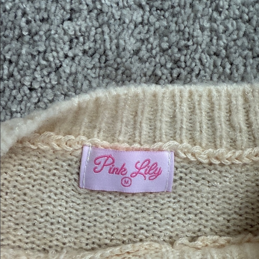 Pink Lily Cream Knit Sweater Size M - Picture 3 of 7